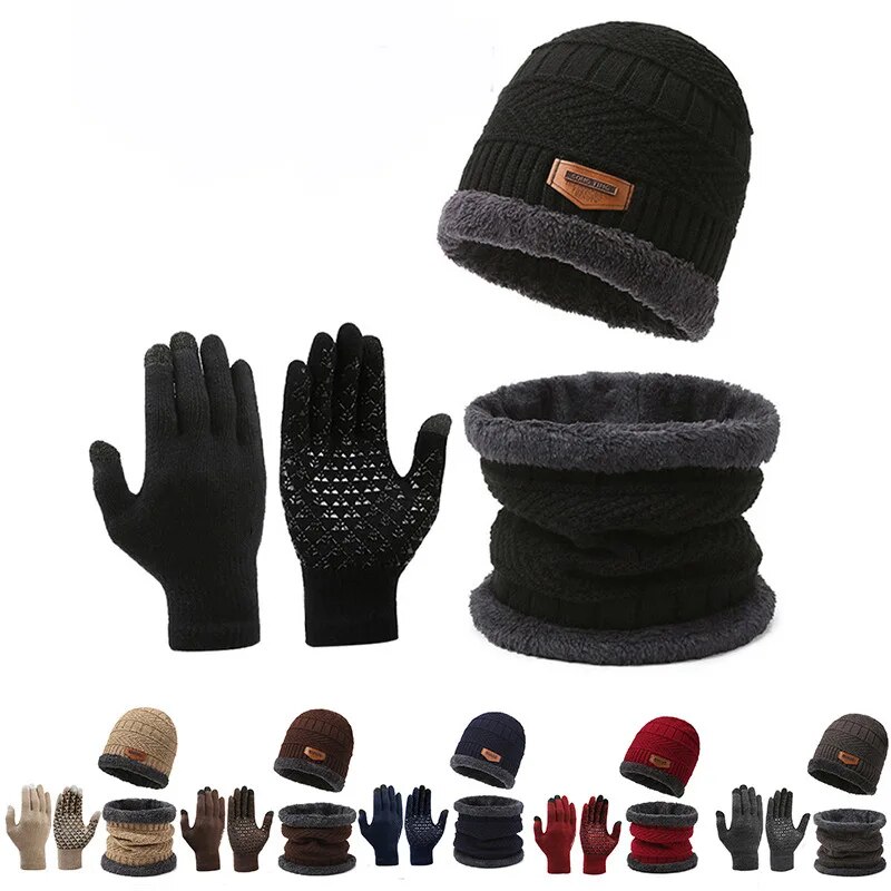 Men'S Fashion Website - 男性用防風帽子,屋外スカーフと手袋,3ピースのネックライン,1プラスカシミア,断熱ニット帽,公式ウェブサイト