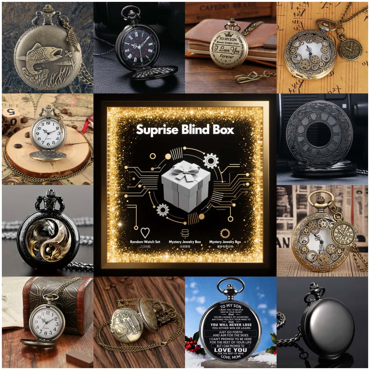 Fashion Mens Watches - 1個入り サプライズ ミステリーウォッチ ブラインドボックス-ファッション ヴィンテージ メンズ
