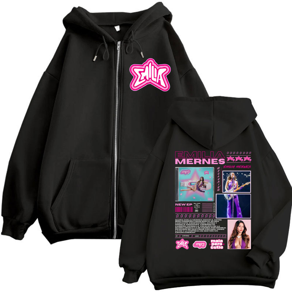 Mens Fashion Zip Up Hoodies - エミリアメルネス MP3 アルバムマーチジッパーパーカー男性女性服ファッション Y2k ジップアップトレーナー原宿美的ジャケットプルオーバー