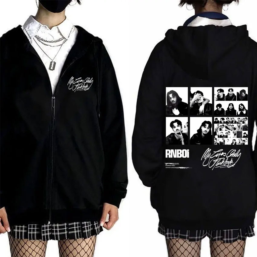 Mens Fashion Zip Up Hoodies - ラッパーRnBoi「My Eyes Only」フラッシュバックアルバム公式グッズジッパーフーディー メンズ レディース ヒップホップファッション