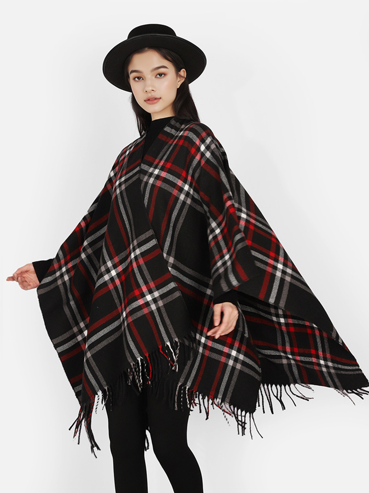 Mens Fashion Poncho - 冬の女性男性スカーフレイヤーポンチョエレガントレトロチェック柄タッセルラップショールレディースメンズスカーフカパパラムジェパシュミナマント新作