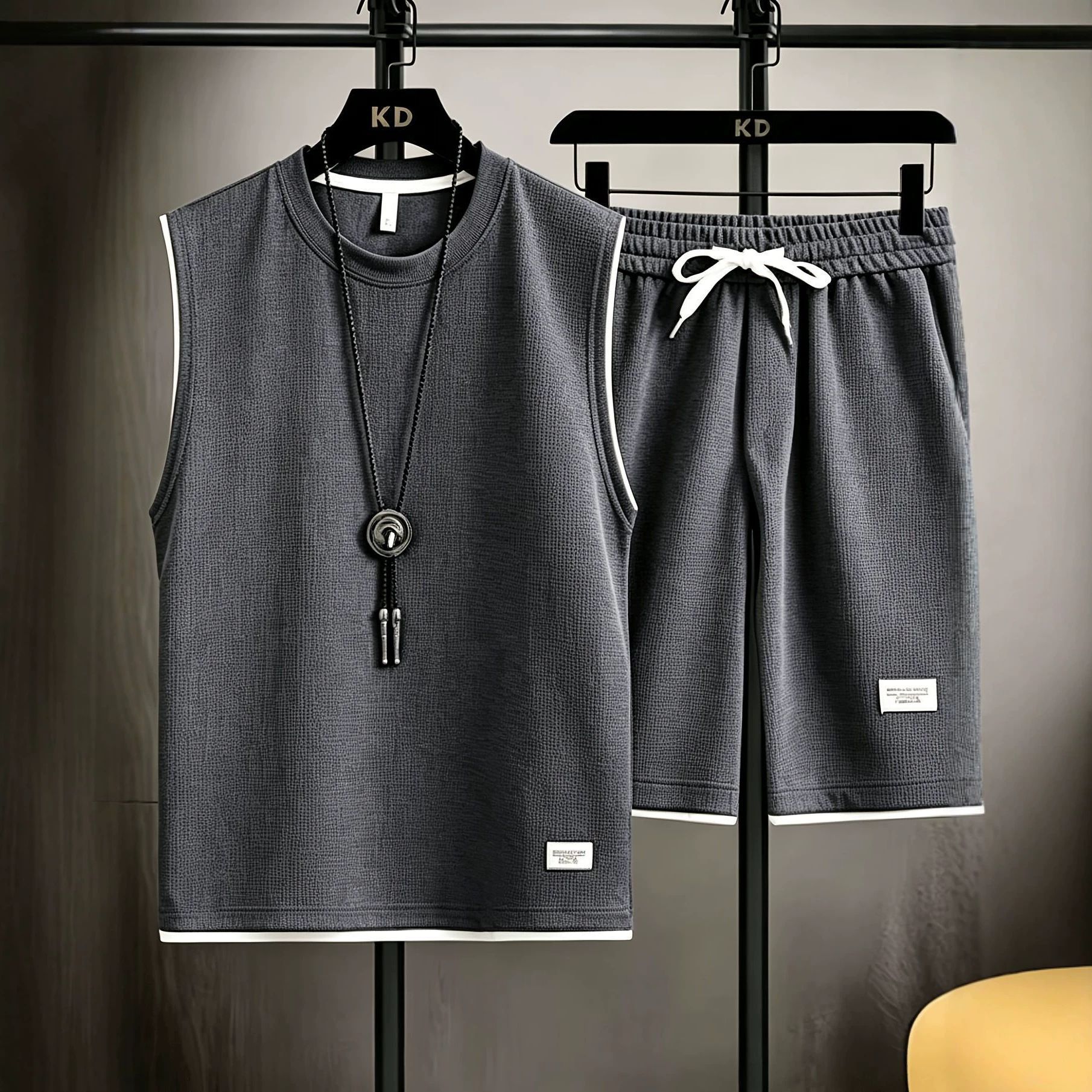 Mens Fashion Summer - 夏用メンズベストセット 高品質ジムジョギングスポーツウェアセット メッシュ速乾ファッションカジュアルベスト+ショーツ 2ピースセット 3XL