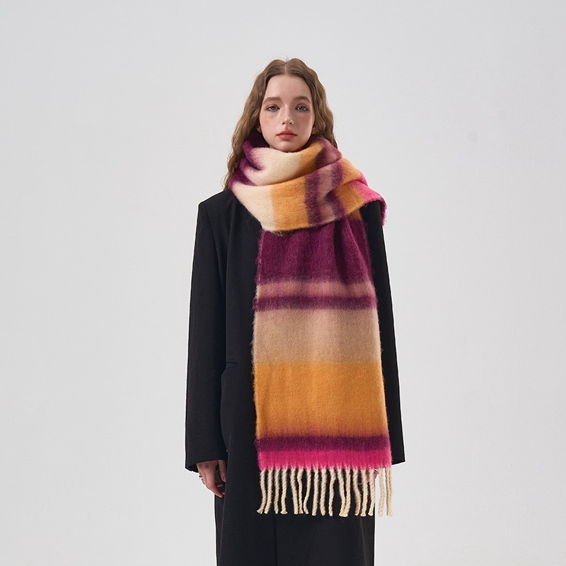 Mens Fashion Poncho - 新しい冬レインボーチェック柄起毛カシミヤスカーフ女性の高級暖かいショールポンチョタッセル厚い男性女性ネックパシュミナスカーフ