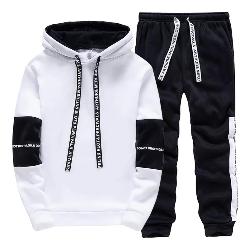 Men'S Fashion Usa - トラックスーツ男性用カジュアルフード付きスウェットシャツアウトドアスポーツジョギング紳士服秋冬ファッションシングルパーカーパンツ