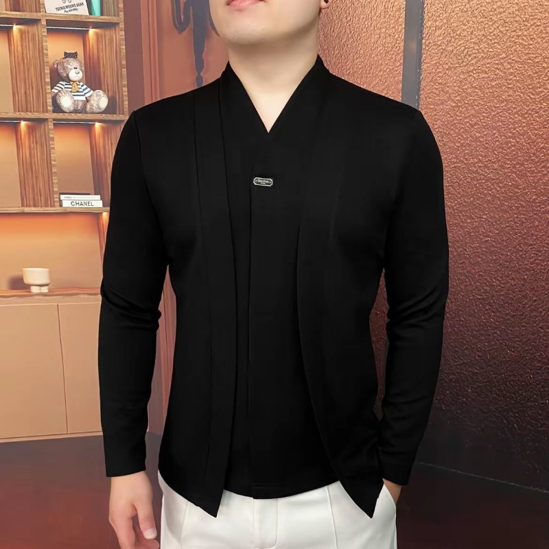 Mens Fashion Top - 秋冬新作メンズライトラグジュアリーフェイクツーピーススウェットシャツファッショナブルなビジネスプルオーバー長袖トップ