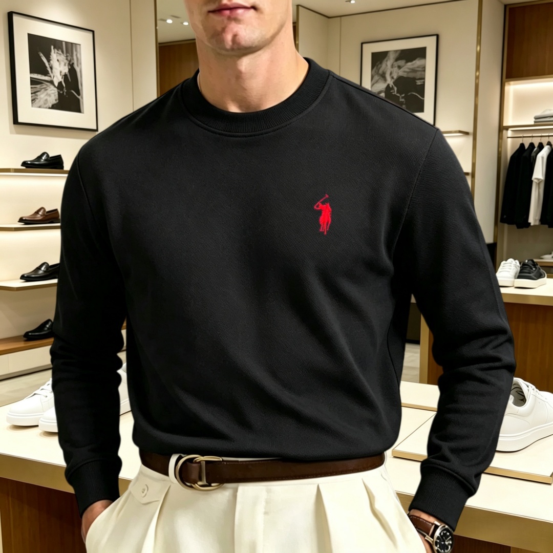 Men'S Fashion Brands - 柔らかなコットン素材の高級ブランドメンズ長袖ラウンドネックTシャツ、秋のファッション、刺繍入りルーズフィット韓国風スウェットシャツ、カジュアルトップス