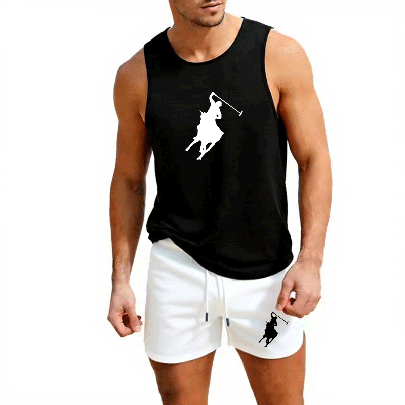 Mens Fashion Summer - ヨーロッパメンズサマーベスト＆ショーツセット 2ピース アウトドアジョギング アスレチックスポーツウェア ファッション トレンド