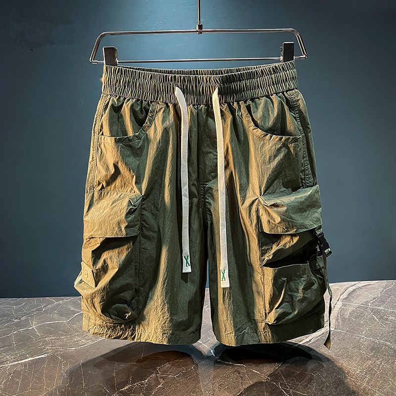 Men'S Fashion Loose Pants - メンズバミューダカーゴショーツソリッド弾性ウエストすぐにドローストリング男性ショートパンツダメージ加工新 2025 ファッションジョルト