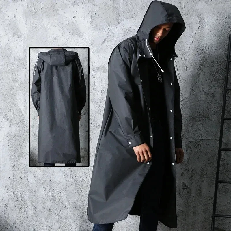 Mens Fashion Poncho - 男性と女性のための防水ロングフード付きレインコート,黒,大人のファッション,アウトドアバイク,サイクリング,ハイキング,釣り