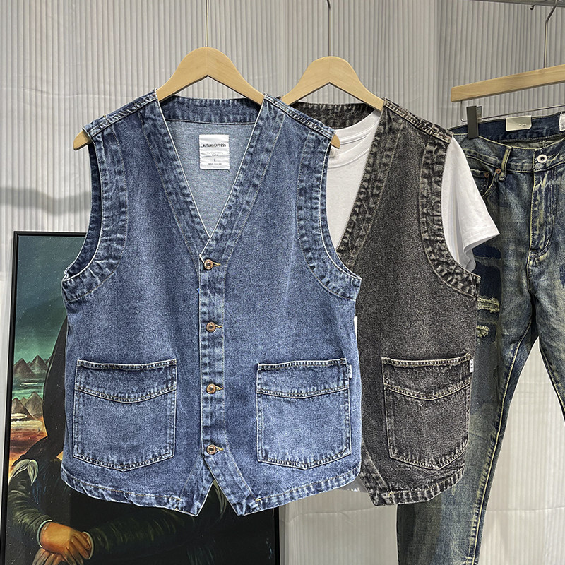 Men'S Fashion Vest With Jeans - 男性日本のストリート Cityboy レトロファッションルーズカジュアルデニムベストノースリーブジーンズジャケットユニセックスチョッキカウボーイベスト