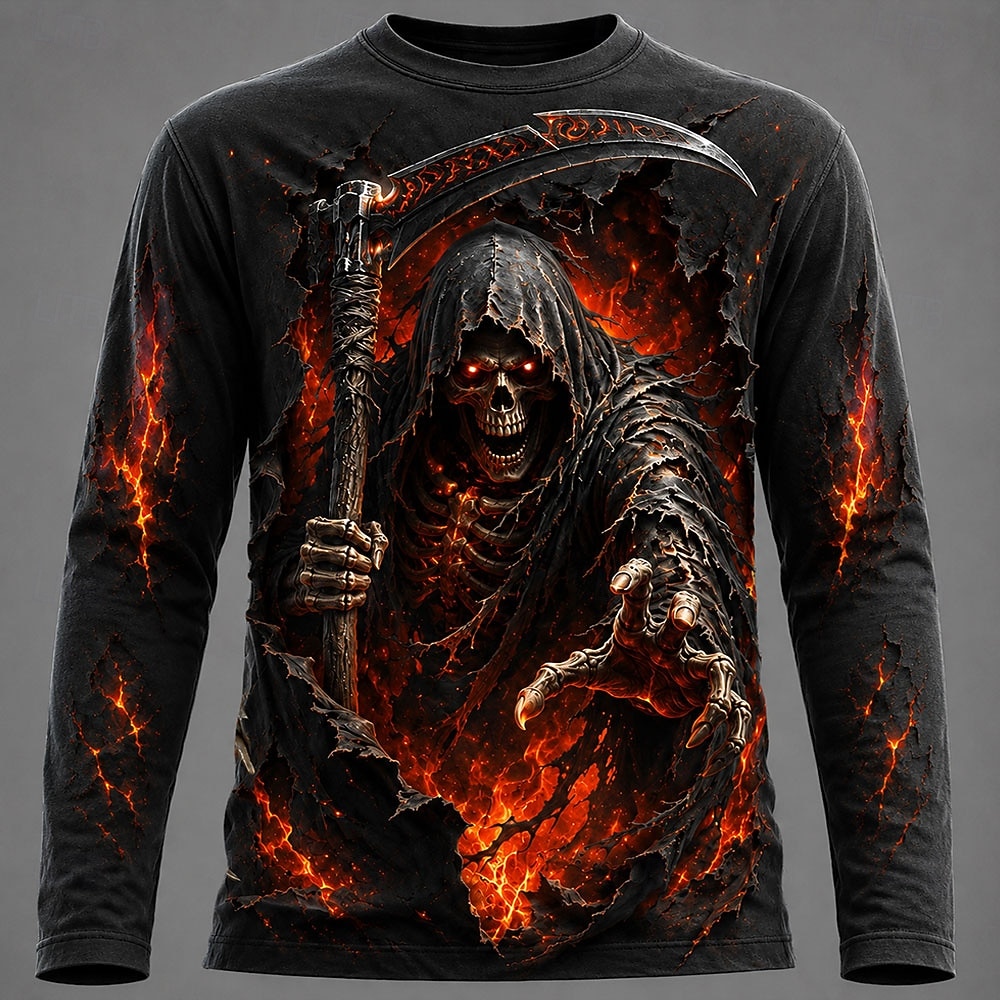 Mens Fashion Summer - ハロウィン男性 3D グラフィックプリント長袖 Tシャツゴシックスカルプルオーバートップス秋の新しいお祝いギフト男性服トップス Tシャツ