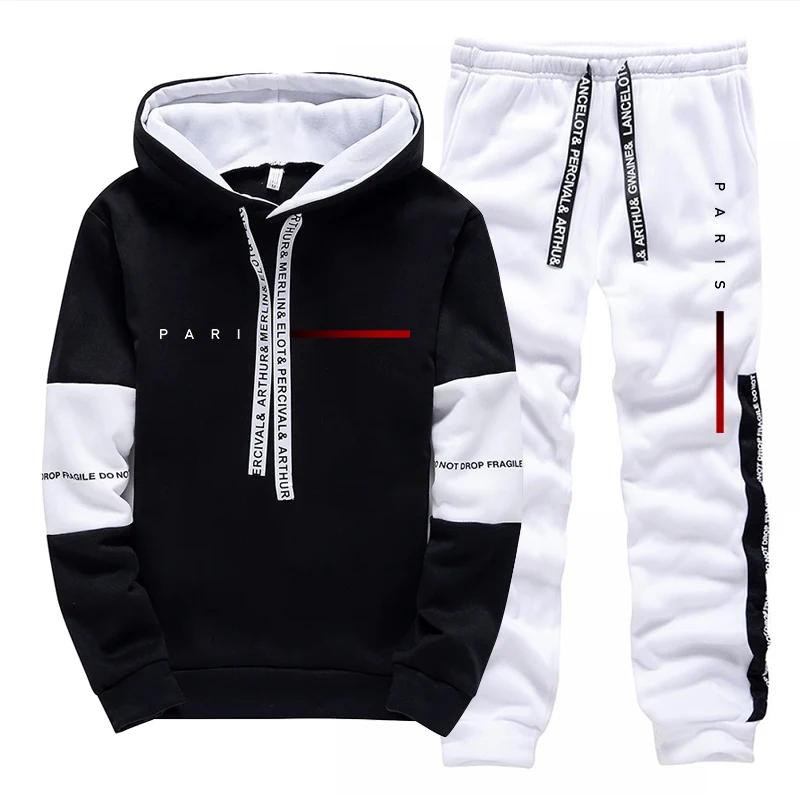 Men'S Fashion Usa - パリファッションパーカーストリートウェアメンズセットフード付きスウェットシャツスウェットパンツ男性オールシーズンデイリーカジュアルスポーツプルオーバージョガーパンツ