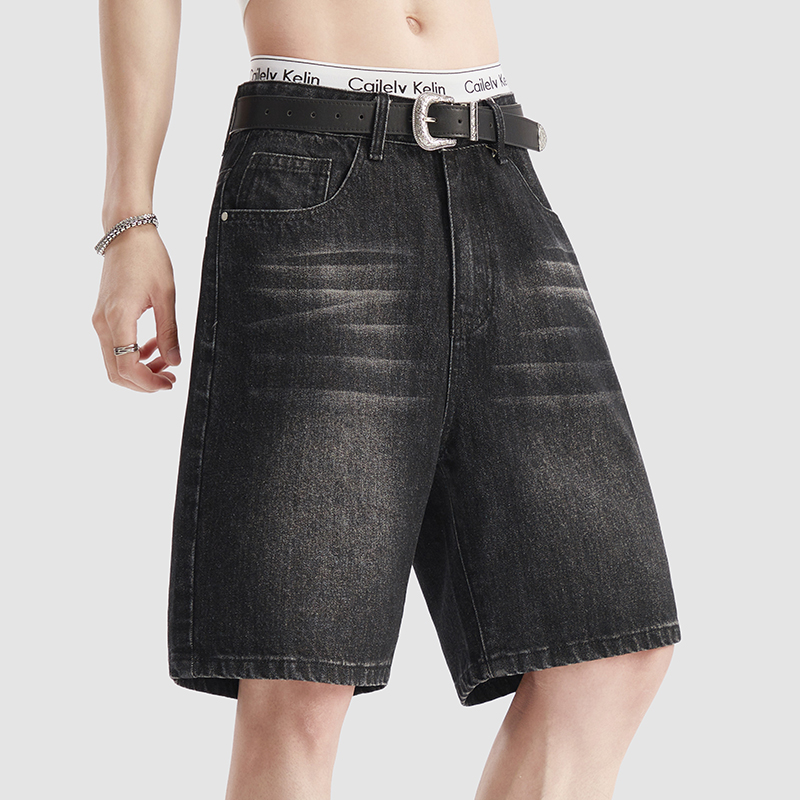 Men'S Fashion Loose Pants - 夏薄い黒デニムショートパンツメンズファッション韓国ルーズレトロウォッシュショートジーンズ無地綿カジュアルパンツ男性服