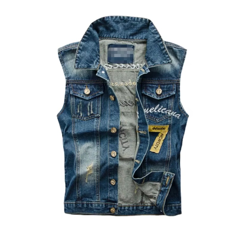 Men'S Fashion Vest With Jeans - メンズブルーデニムジャケット,スリムフィット,ラージパンクスタイル,6XL