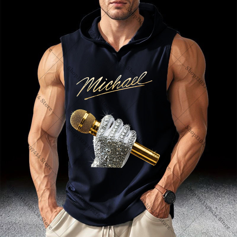 Mens Fashion Caps - 大人のファッションカジュアルベスト夏服アンダーシャツキングオブポップ MJ 男性通気性シングレットマイケルジャクソンフード付きチョッキギフト