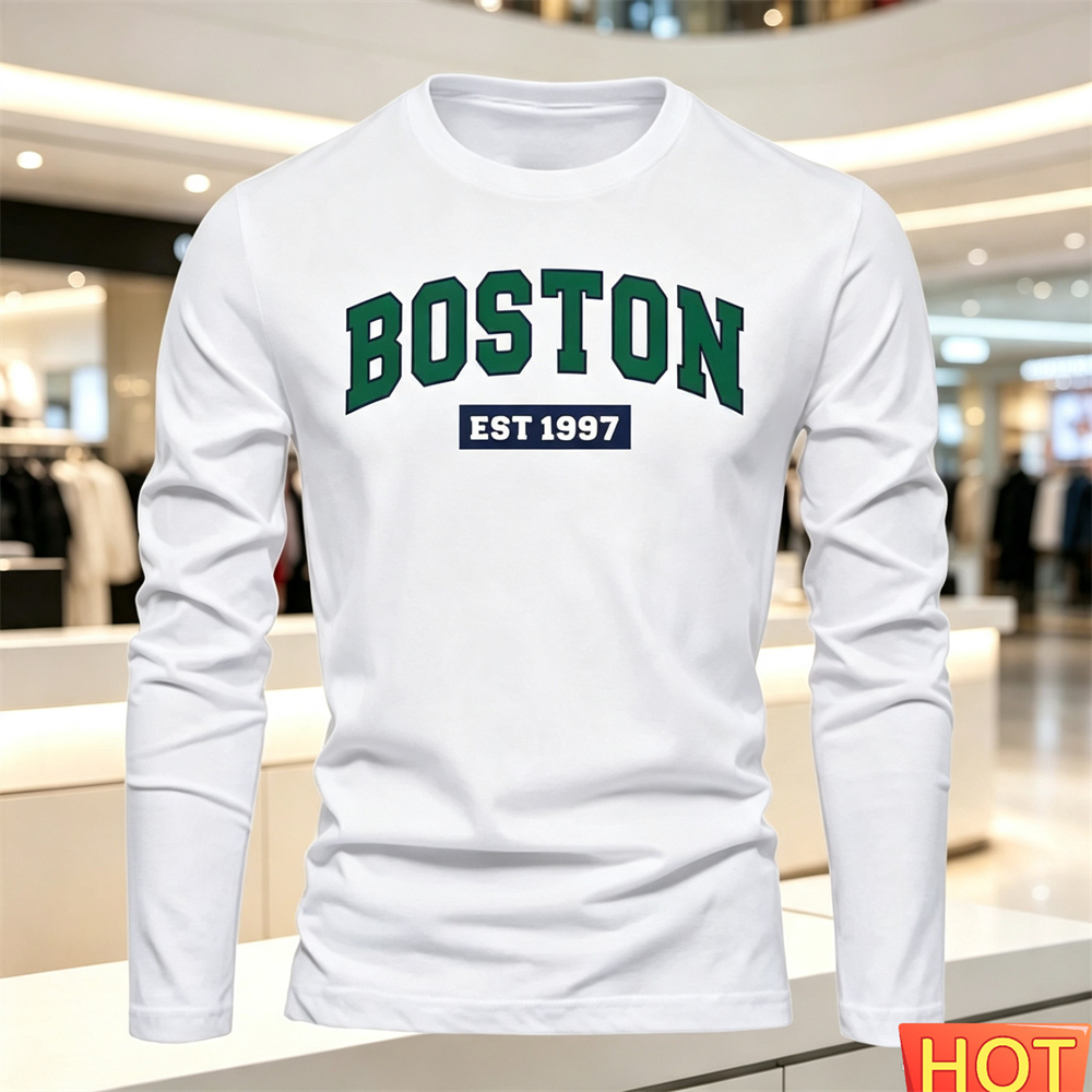 Men'S Fashion Usa - 秋夏メンズ長袖 Tシャツレターパターンラウンドネック Tシャツ多用途 Tシャツファッション男性 y2k 服ルーズトップス