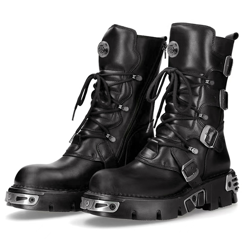 Men'S Fashion News - 男性高級ファッションパンクゴシックハイバイクブーツオリジナルレザーシューズカウボーイプラットフォームブーツレディースデザイナーロングボタ男性