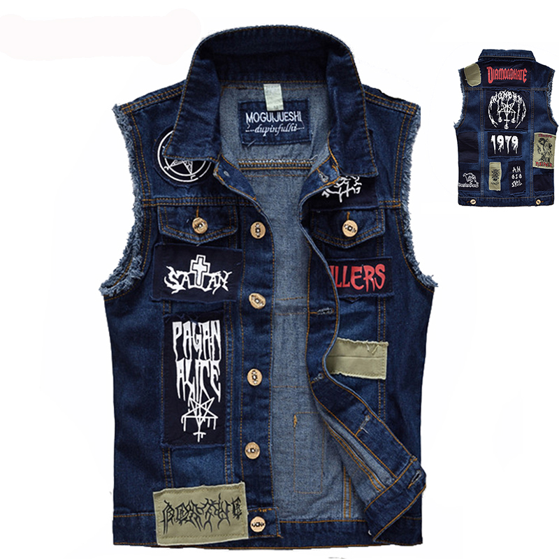 Men'S Fashion Vest With Jeans - メンズクラシックヴィンテージスタイルデニムベスト,ノースリーブジャケット,ファッショナブルなデザイン,ロックスタイル,破れたカウボーイスタイル