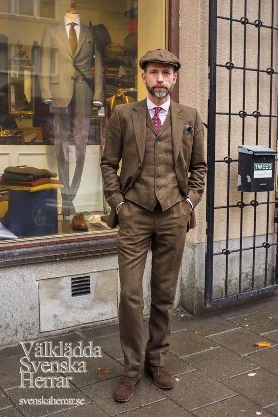 Slim Fit Blazer Men - メンズブラウンツイードスーツ、ブレザー、スリムフィット、tuxedo、暖かい、クラシック、ウェディング、ハイストリート、3ピースのスーツ、高品質