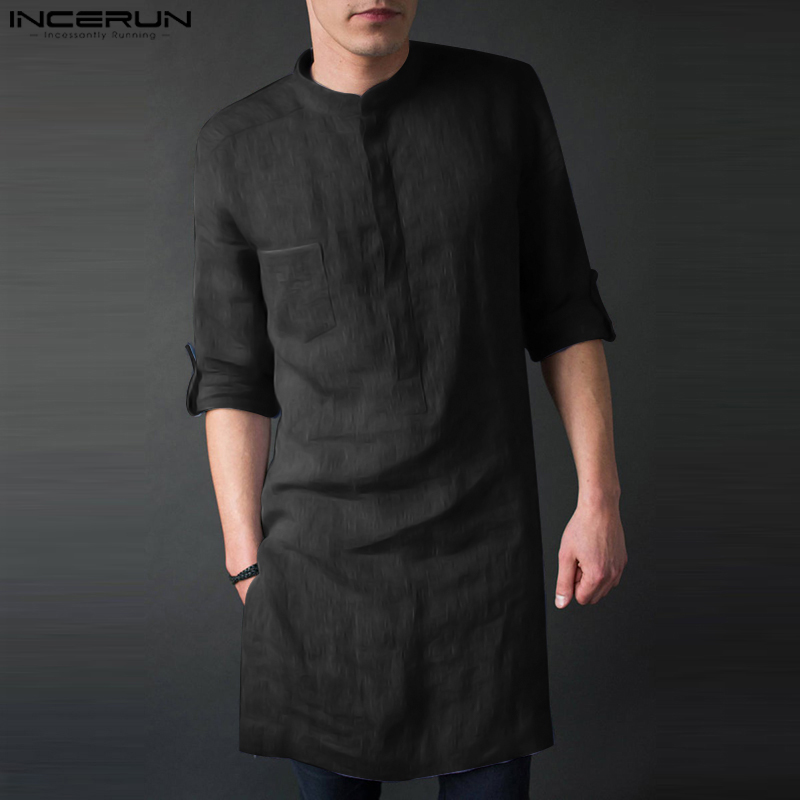 Men'S Fashion Kurta - インセルン-メンズ長袖ミドル丈Tシャツ,無地のイスラム教徒の服,インドのクルタ,10代のカフタン,新しいファッション,5xl,2024