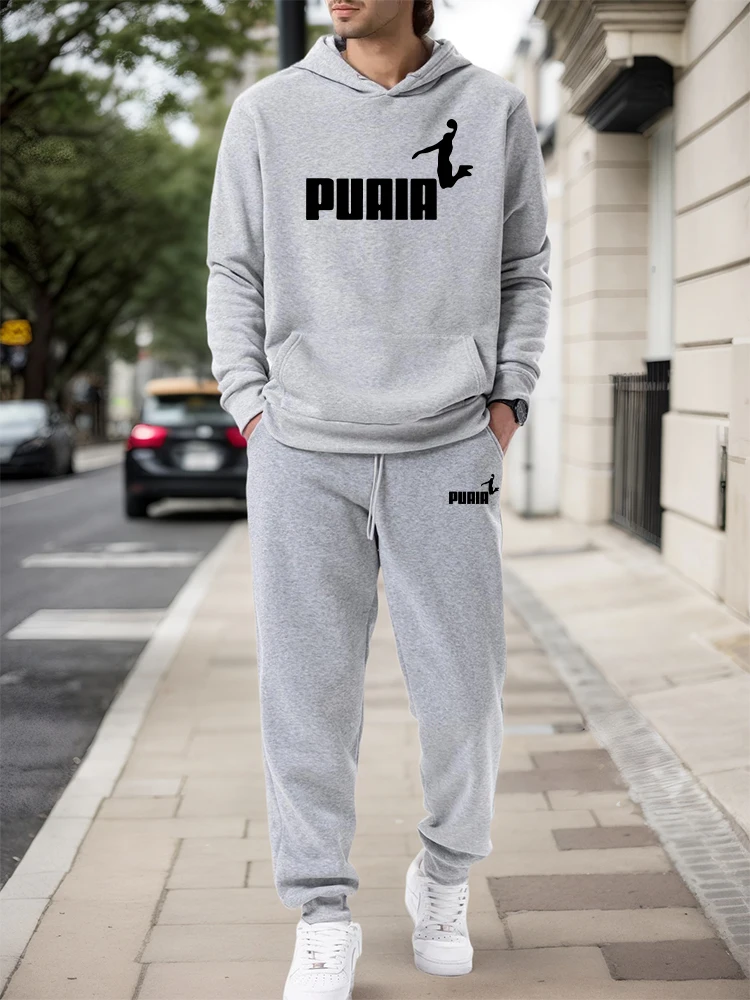 Men'S Fashion Usa - メンズセット/パーカー/パンツ 2026秋冬 カジュアルスポーツ フード付きプルオーバー＆スウェットパンツ アーバンファッション スポーツウェア