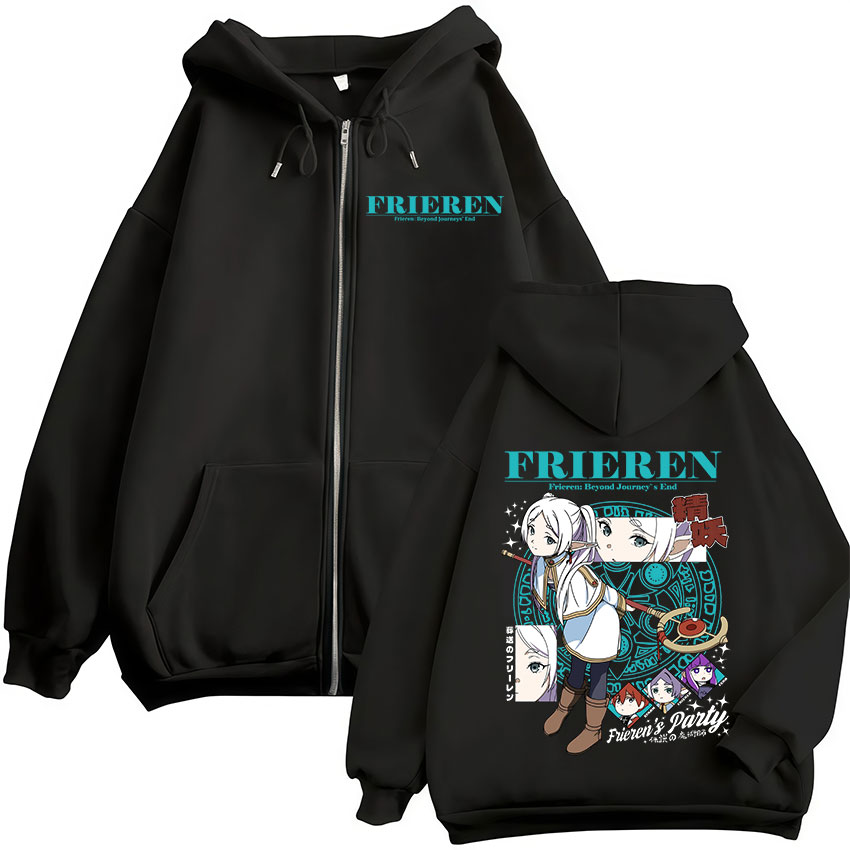Mens Fashion Zip Up Hoodies - アニメ「旅の終わり」フリーレン・フェルン・フリーレン ジップアップパーカー メンズ レディース ファッション ジップアップ