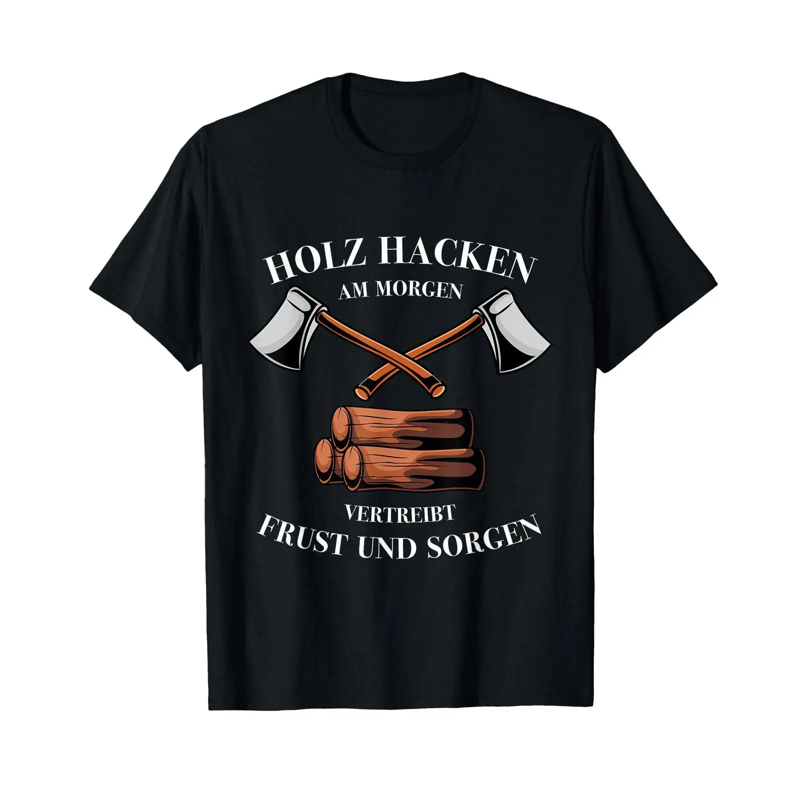Mens Fashion Hacks - メンズ 鎌で木を切るための面白いことわざ ランバージャック Tシャツ ブラック ヴィンテージ