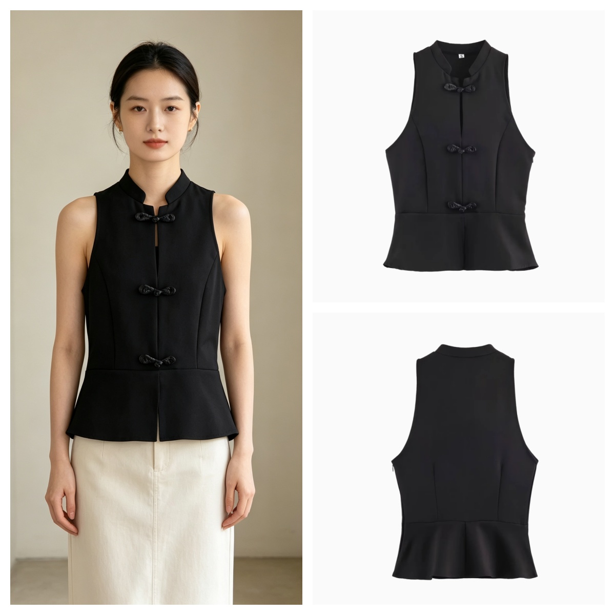 Slim Fit Blazer Men - 新しいファッション女性のシャツ夏ノースリーブスリムフィットベストシャツ結び目ボタン付きエレガントシックな個性休暇レディーストップ