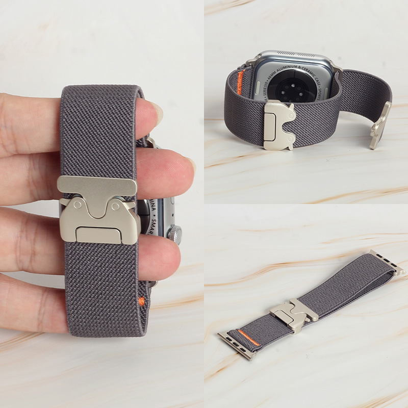 Men'S Fashion Website - ファッションオレンジステッチ弾性ナイロンストラップ Apple Watchシリーズ11 10 9 8