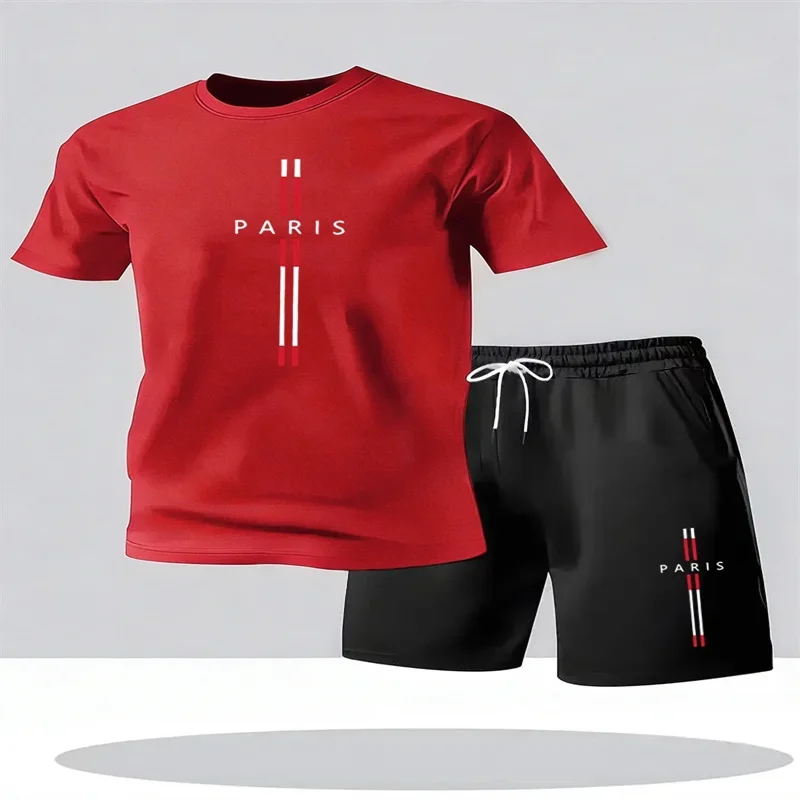 Men'S Fashion News - PARIS メンズセット 新ファッションスポーツセット メンズスポーツシャツセット メンズラウンドネック半袖ショーツスポーツセット 2ピースセット
