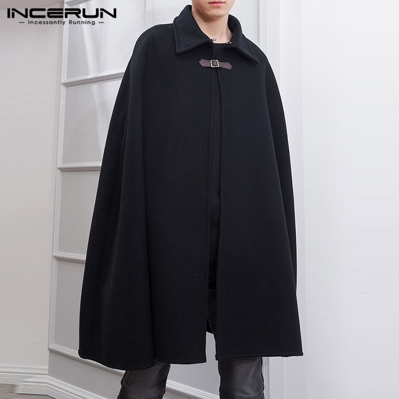 Mens Fashion Poncho - Incerun-男性用単色シャツコート,ボタンケープ,防水コート,カジュアルオーバーコート,ラペルファッション,ストリートウェア,S-5XL, 2023