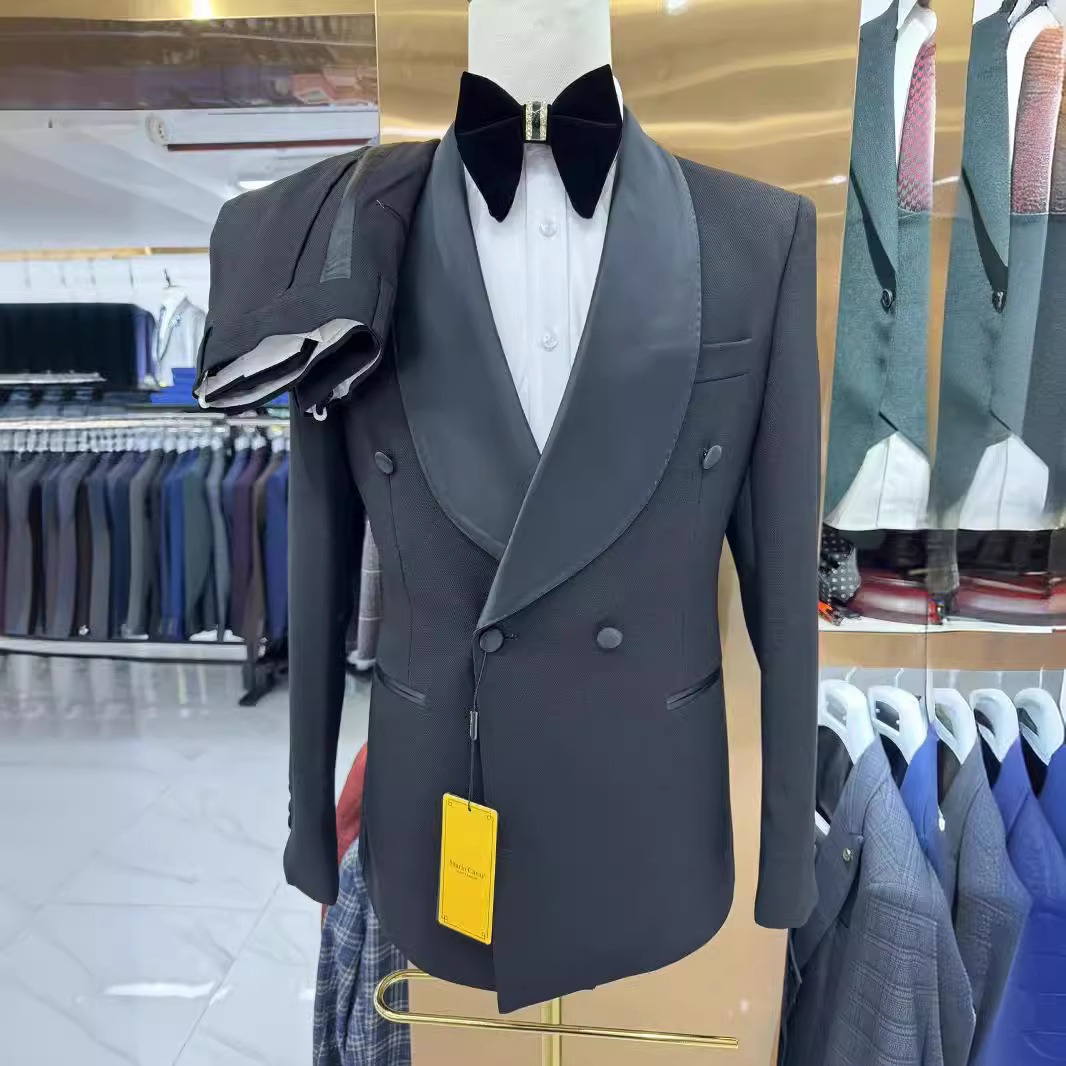 Slim Fit Blazer Men - 男性のスーツエレガントなセット高級服デザイナーボーイフレンドスリムフィット男性ブレザー結婚式のドレスアイボリージャケット黒パンツ