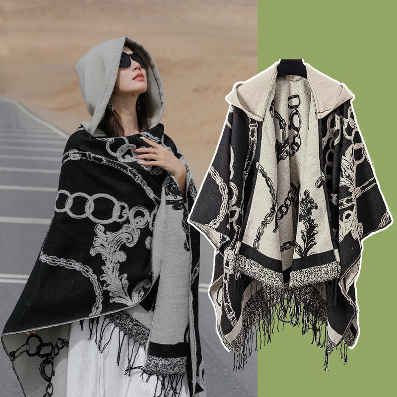 Mens Fashion Poncho - 2026 女性コートケープコート男性ジャケットショールコート暖かいカシミヤブレンドフード付きポンチョ秋冬生き抜く服ケープラップ