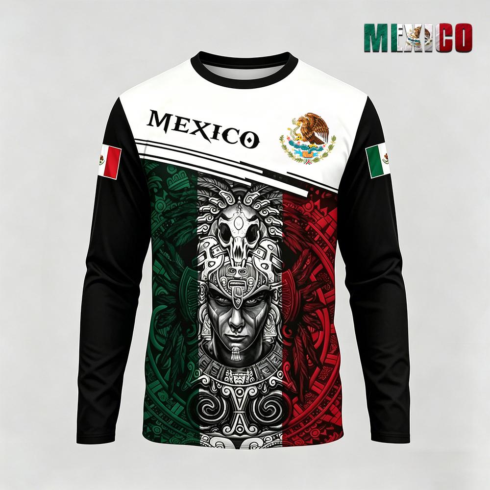 Mens Fashion Mexico - メキシコテーマプリント長袖 Tシャツファッションカジュアルメキシコ国旗パターンストリートウェアメンズアウトドアスポーツ通気性トップス