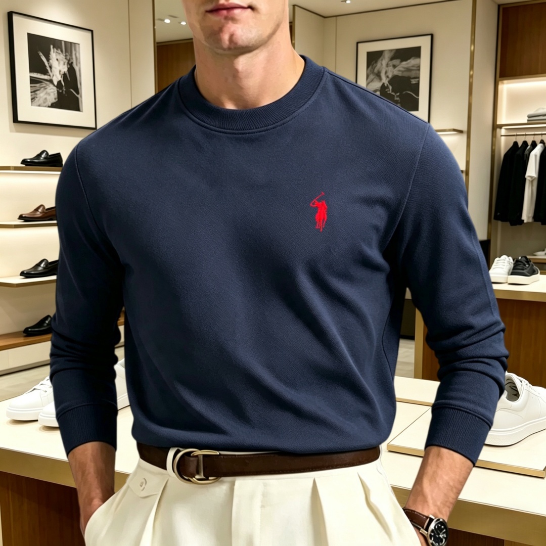 Mens Fashion Top - 柔らかなコットン素材の高級ブランドメンズ長袖ラウンドネックTシャツ、秋のファッション、刺繍入りルーズフィット韓国風スウェットシャツ、カジュアルトップス