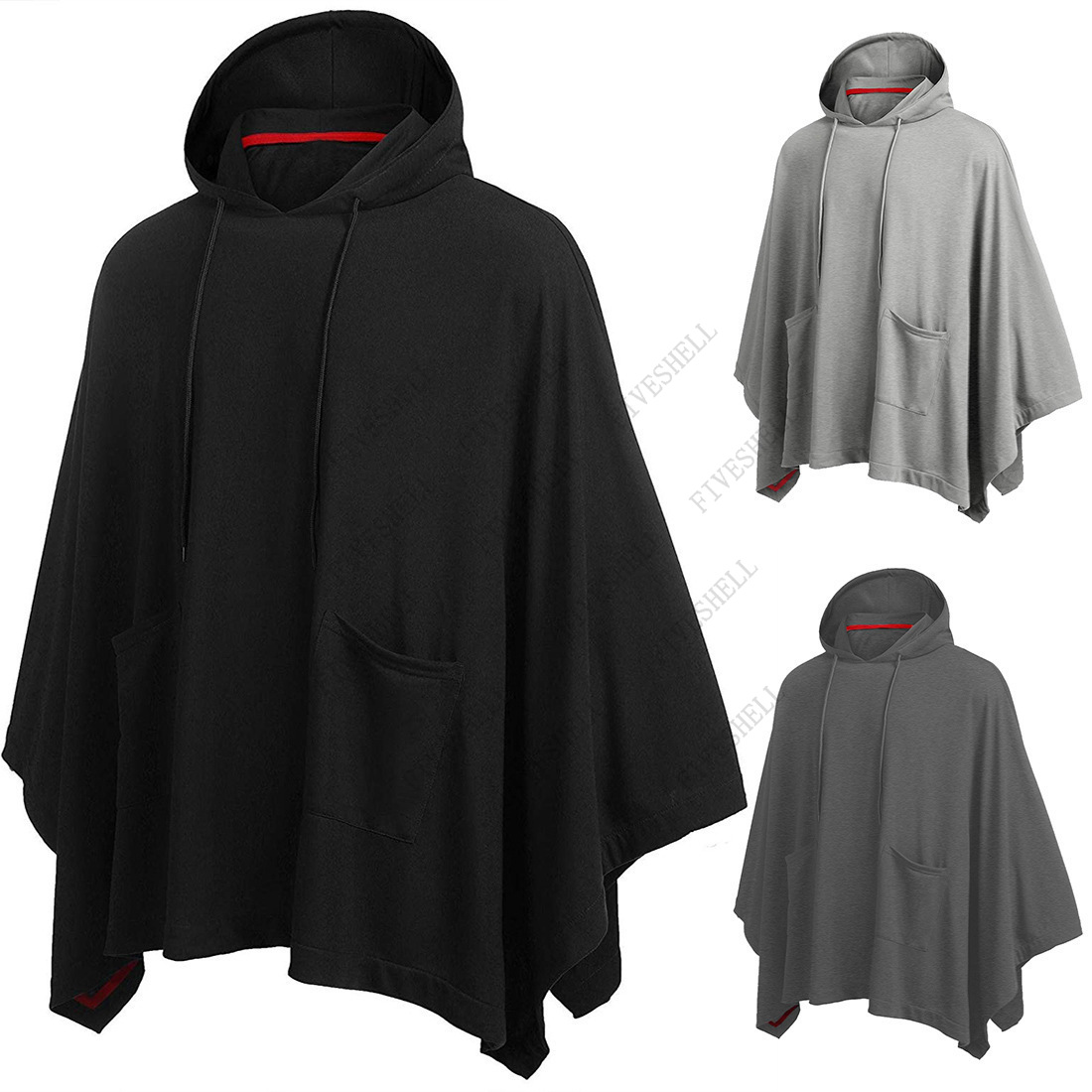 Mens Fashion Poncho - フード付きスウェットシャツ,フード付きスウェットシャツ,ケープ,カジュアル,ヒップホップ,男性用