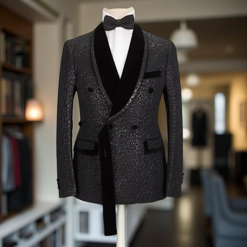 Slim Fit Blazer Men - 花ダブルブレストメンズスーツ 2 個セットメンズ結婚式タキシードスリムフィット高級ジャケットとパンツフォーマルジャカードスーツブレザー