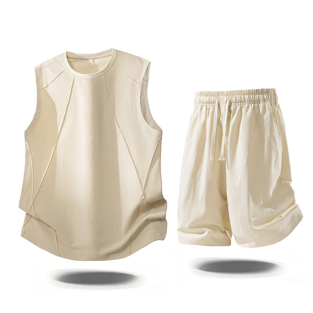 Mens Fashion Summer - メンズカジュアルツーピースセットアップ 2026夏ファッション ノースリーブタンクトップと伸縮性ウエストショーツ 男性用デイリーウェア アスレチックジムセット