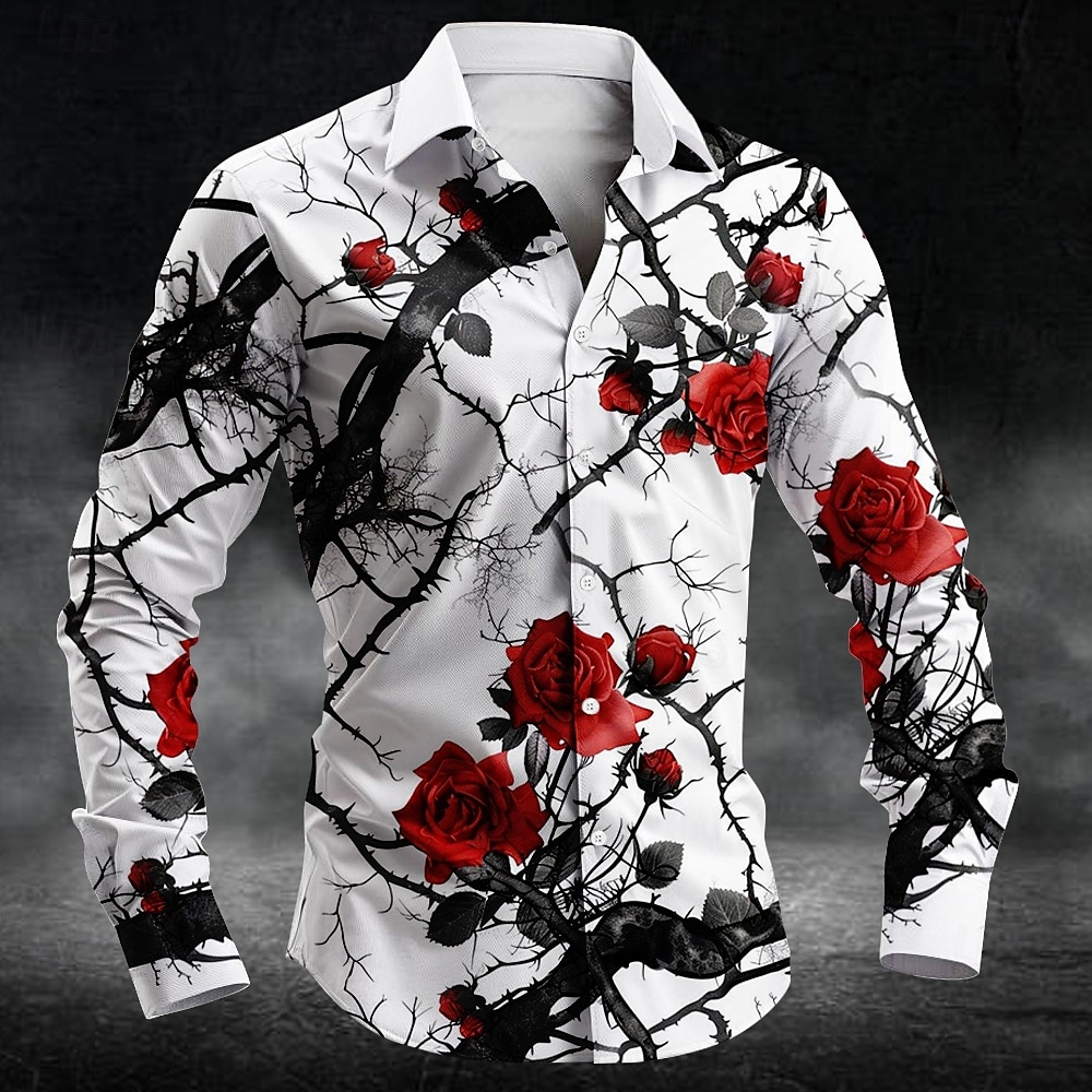 Men'S Fashion Usa - ファッション梅の花柄 3d プリント男性長袖シャツアートシャツ秋カジュアルシングルブレストブラウス紳士服