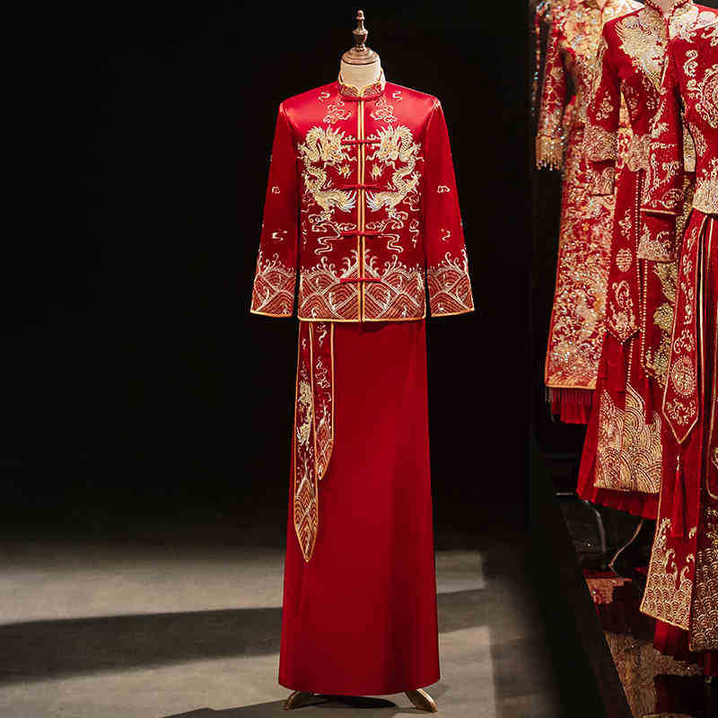 Mens Fashion Mexico - 男性のための中国のスタイルのダブルセット,ドラゴンの刺embroideryスタイルのスーツ,ヴィンテージの結婚式の服