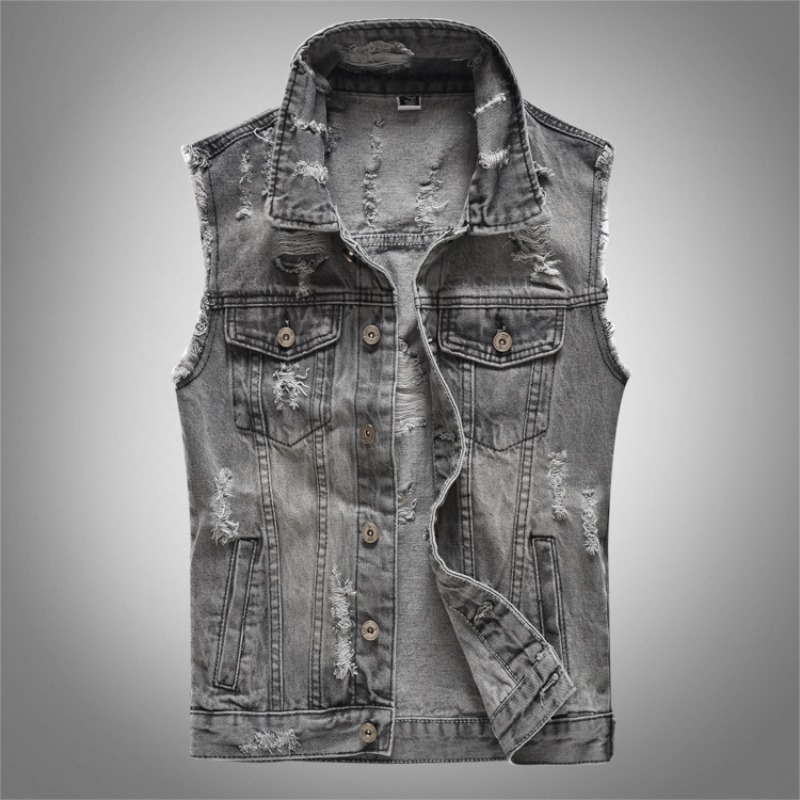 Men'S Fashion Vest With Jeans - 新しいファッション男性レトログレーデニムチョッキノースリーブベストジャケットデニムコートベストトレンディな男性綿スリムジーンズチョッキ
