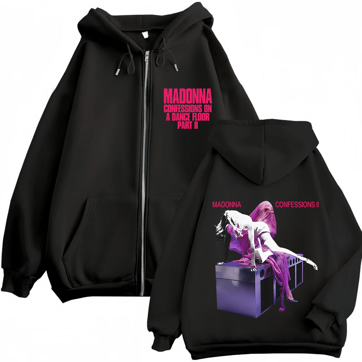 Mens Fashion Zip Up Hoodies - マドンナ CONFESSIONS II アルバムツアー 2026 プリントジッパーパーカー男性女性ファッションスウェットシャツ長袖ルーズヒップホップジップアップジャケット