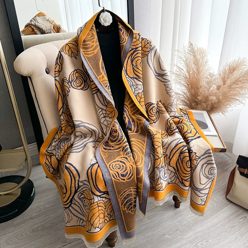 女性男性秋冬レトロカシミヤ暖かいショール新作エレガントな花柄 - Mens Fashion Poncho のレビューと価格