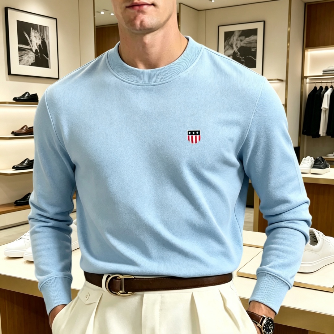 柔らかなコットン素材の高級ブランドメンズ長袖ラウンドネックT - Mens Fashion Top のレビューと価格