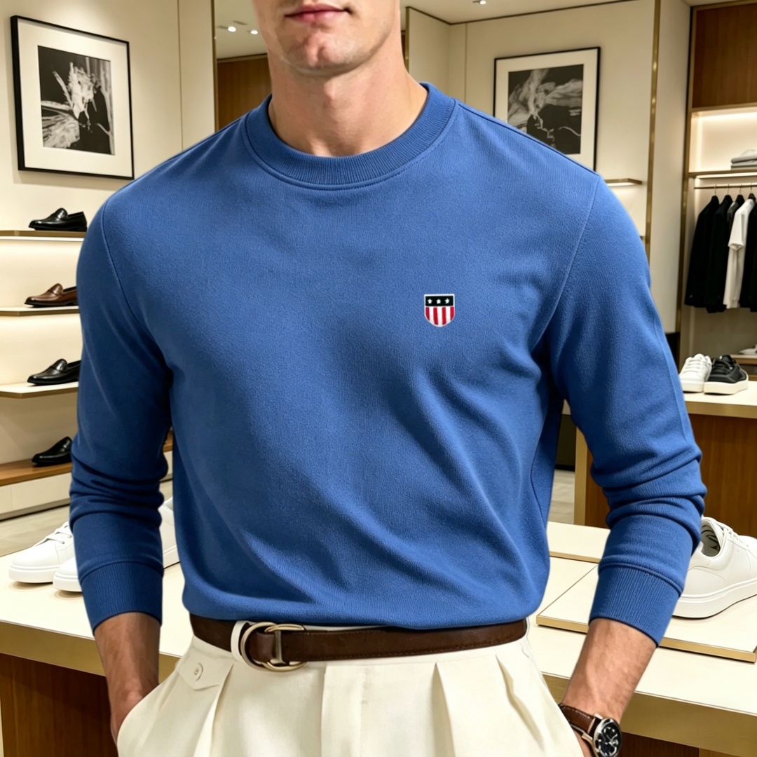 柔らかなコットン素材の高級ブランドメンズ長袖ラウンドネックT - Mens Fashion Top のレビューと価格