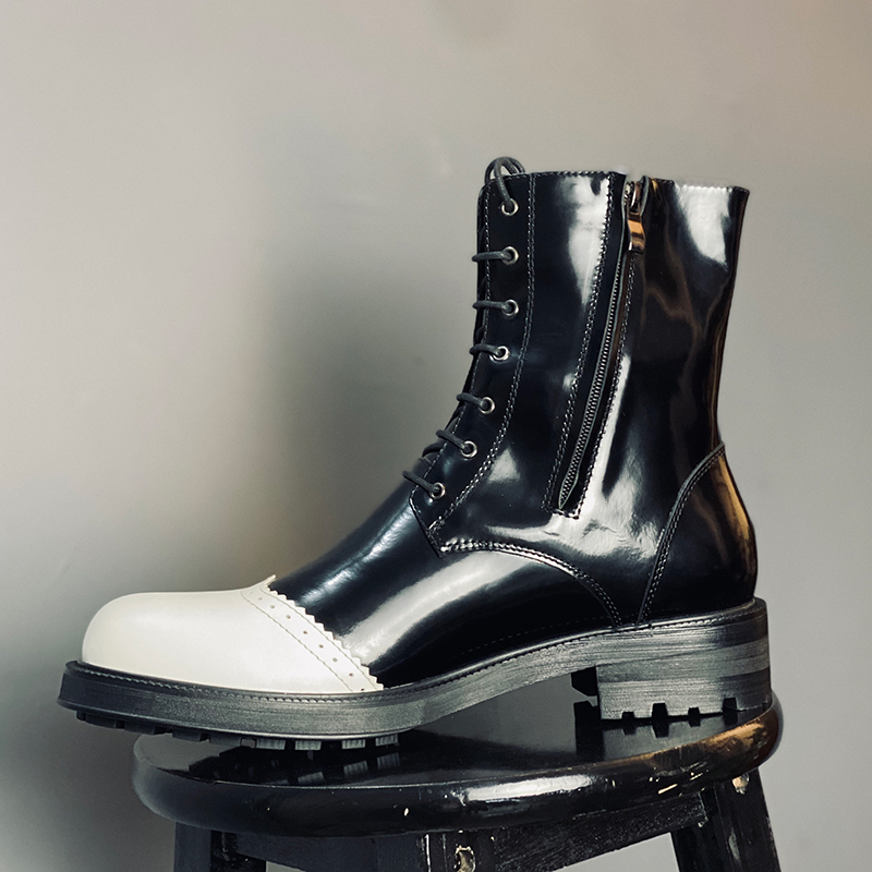 メンズ ブラック＆ホワイト パテントレザー モーターサイクル - Mens Fashion Caps のレビューと価格