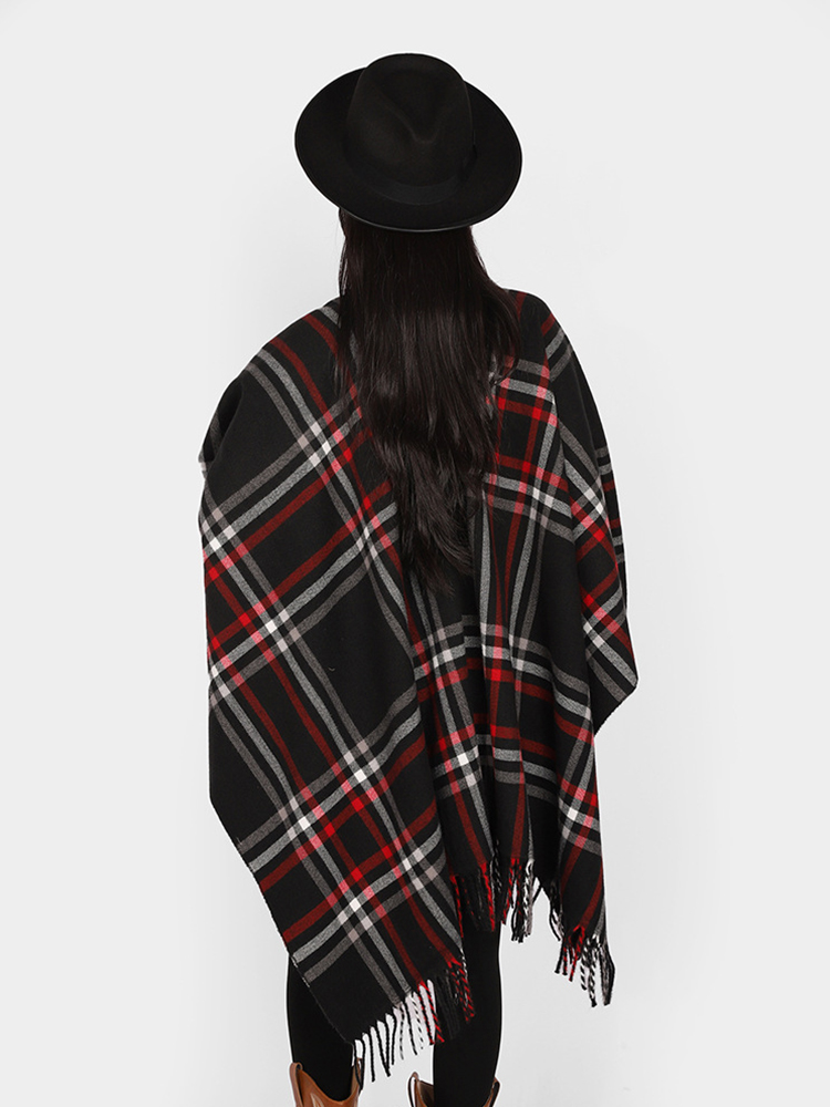 冬の女性男性スカーフレイヤーポンチョエレガントレトロチェック - Mens Fashion Poncho のレビューと価格
