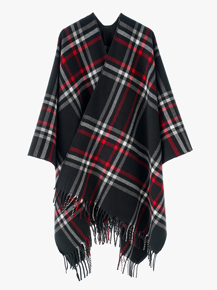 冬の女性男性スカーフレイヤーポンチョエレガントレトロチェック - Mens Fashion Poncho のレビューと価格