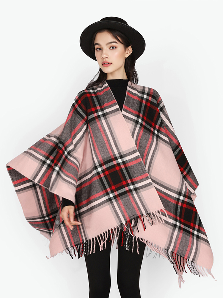 冬の女性男性スカーフレイヤーポンチョエレガントレトロチェック - Mens Fashion Poncho のレビューと価格