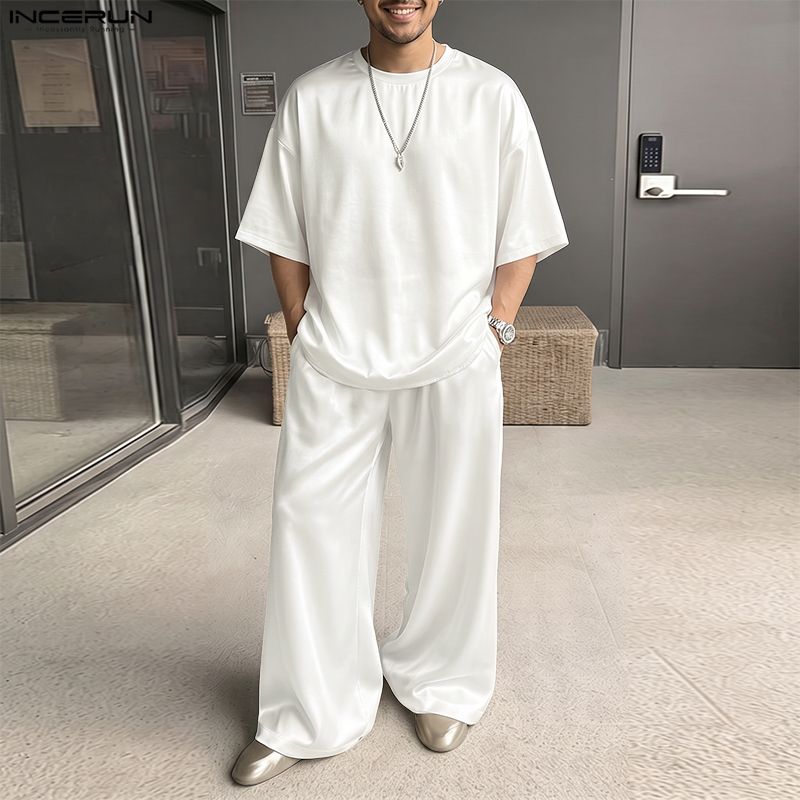 INCERUN メンズセットアップ 無地 ルーズ シャイニー - Men'S Fashion Loose Pants のレビューと価格